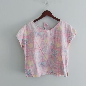 Reyn Spooner SZ M Pink Cap Sleeve Blouse Top 100% Cotton